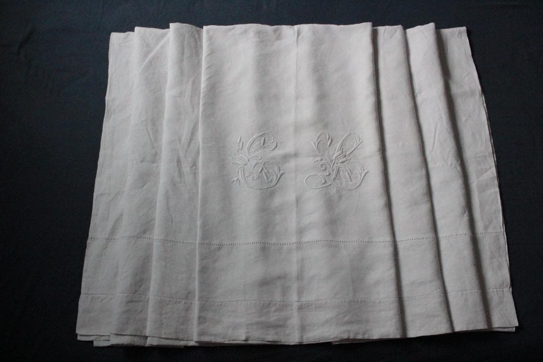 フランスアンティークイニシャルシーツ/モノグラムカバー/MONOGRAM“EL”