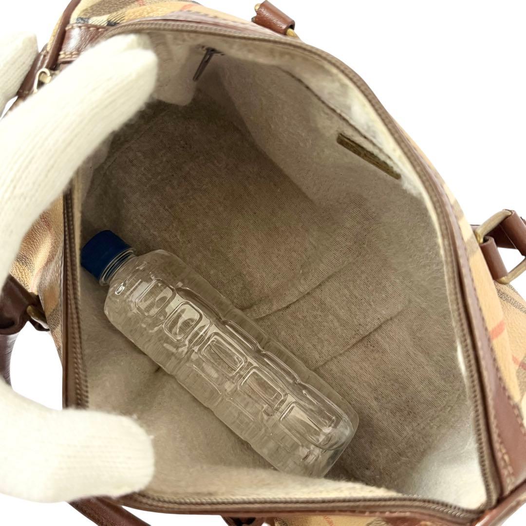 【美品】バーバリー PVC レザー ミニボストンバッグ ノバチェック ホースロゴ