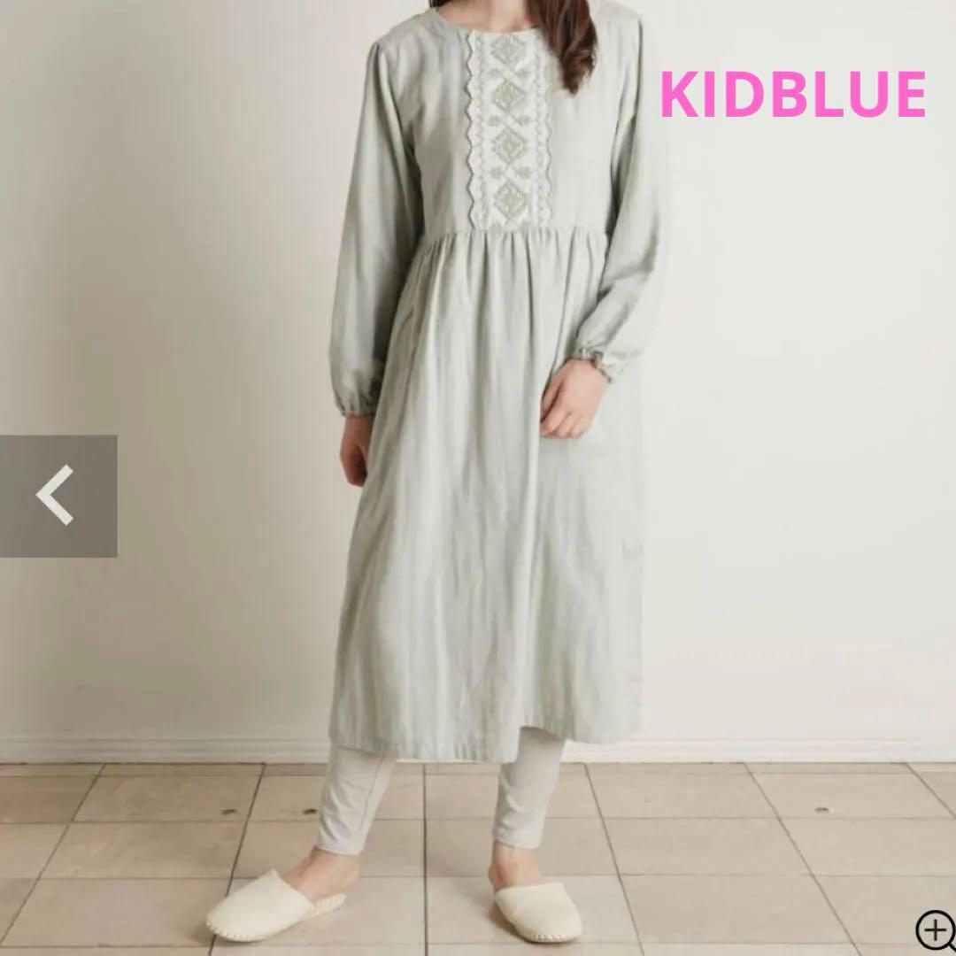 キッドブル パジャマ　コードエンブWガーゼ 長袖ナイティ　ミント　グリーン