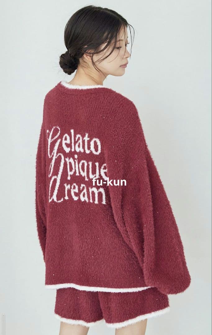 【新品・限定】ジェラピケ ラメフェザーカーディガン&ショートパンツセット レッド