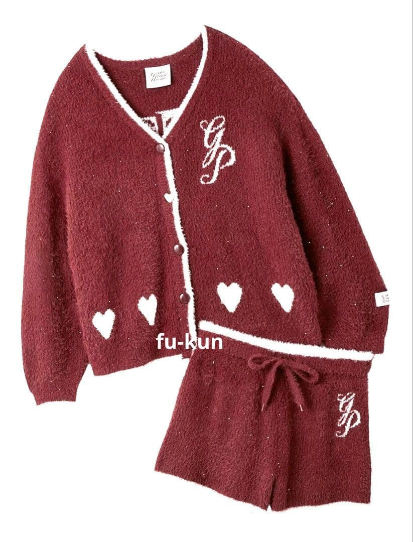 【新品・限定】ジェラピケ ラメフェザーカーディガン&ショートパンツセット レッド