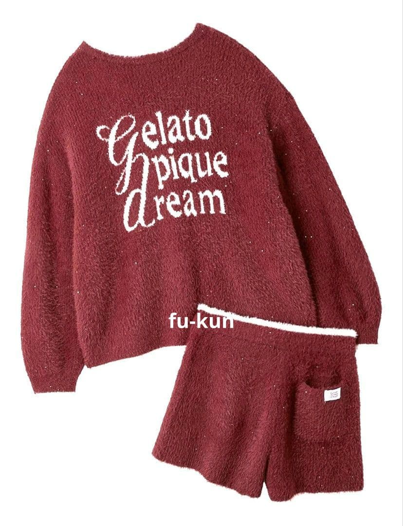 【新品・限定】ジェラピケ ラメフェザーカーディガン&ショートパンツセット レッド