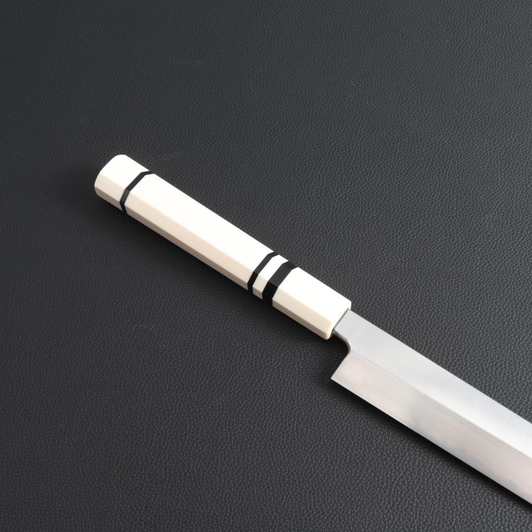 9837 切付柳刃包丁 尺一 刃は究極の切れ味 刺身包丁 人工象牙黒三本巻八角柄