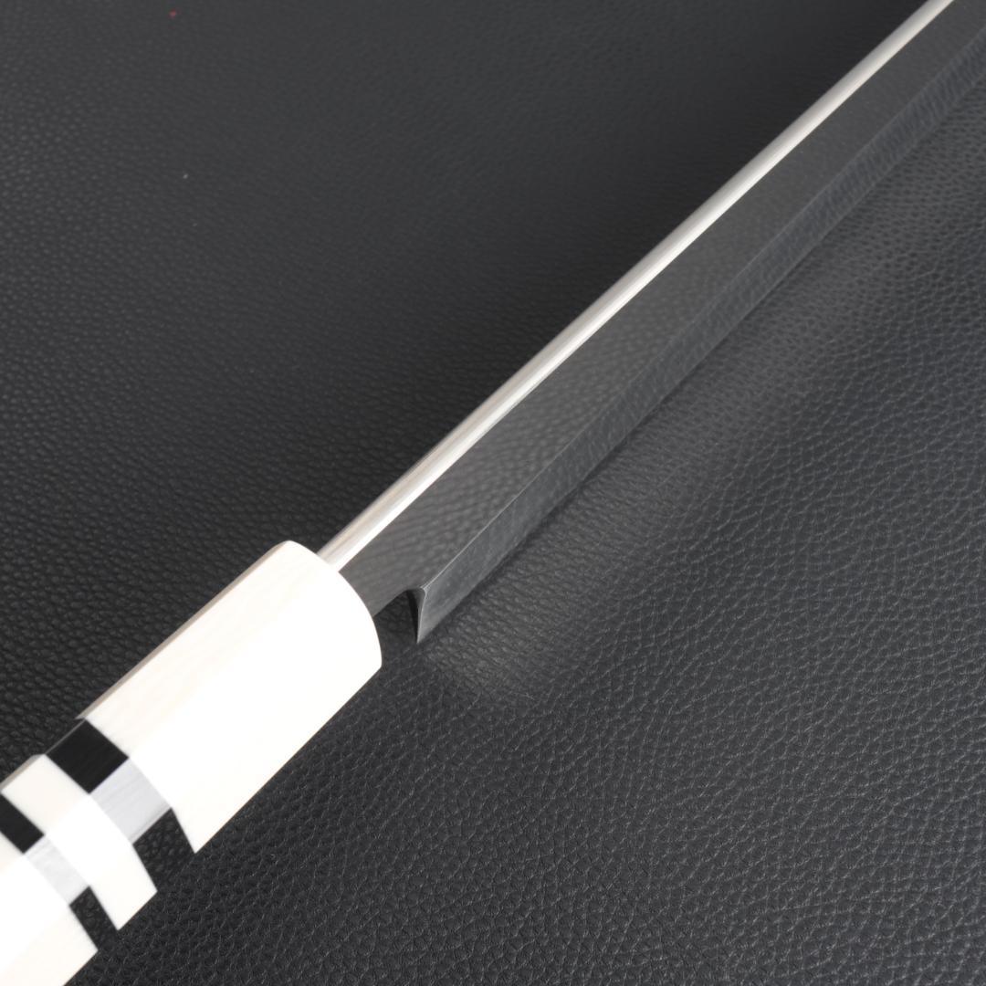 9837 切付柳刃包丁 尺一 刃は究極の切れ味 刺身包丁 人工象牙黒三本巻八角柄