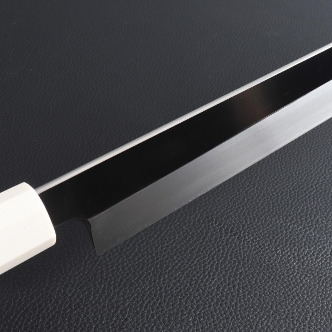 9837 切付柳刃包丁 尺一 刃は究極の切れ味 刺身包丁 人工象牙黒三本巻八角柄