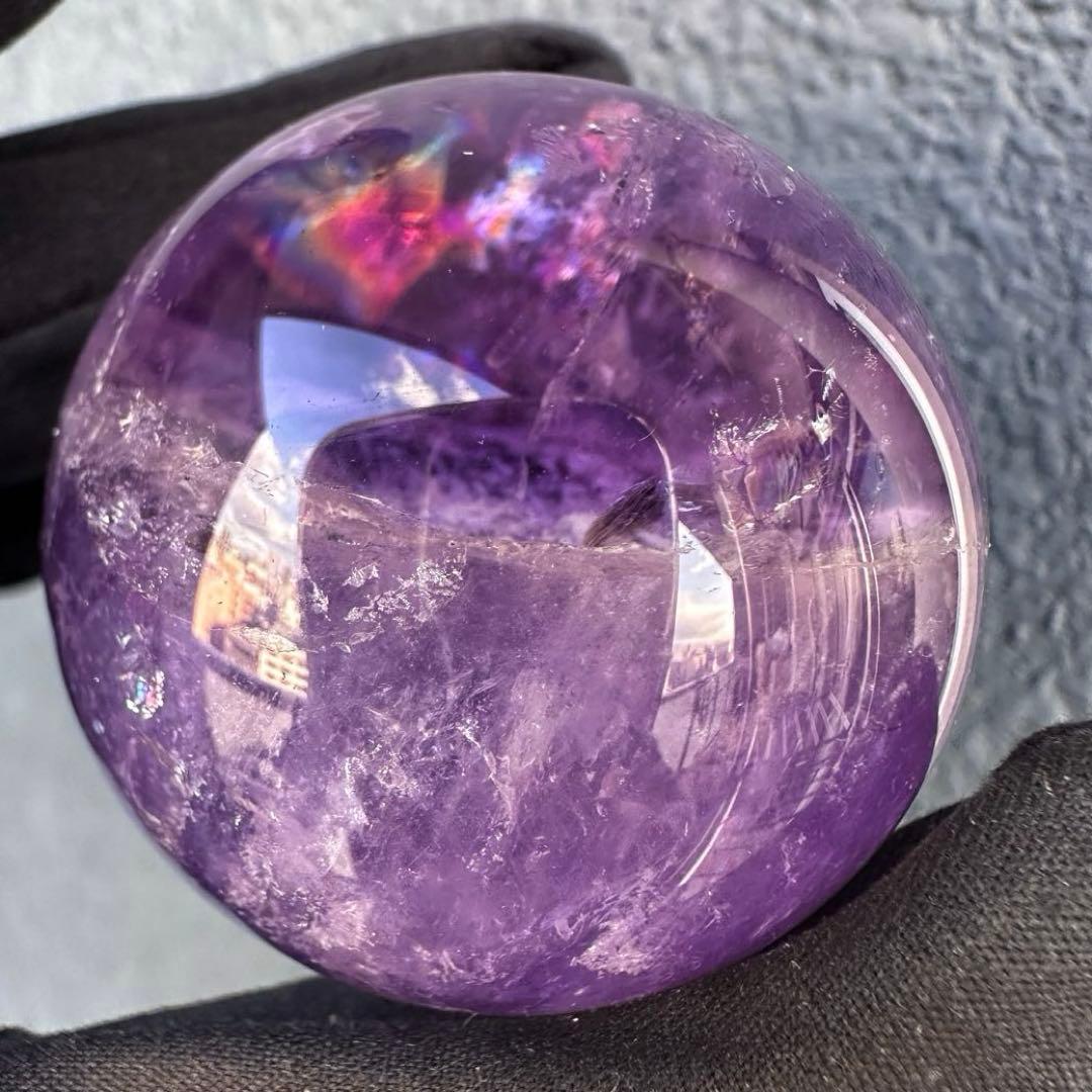 高品質❗️レインボー☆希少ガーデンクォーツ♡アメジスト丸玉スフィア天然石A1513