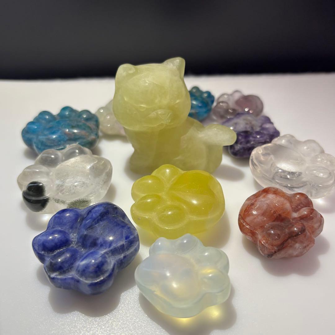 【天然石】　シトリン　猫　肉球　カービング　12点セット　パワーストーン　置物