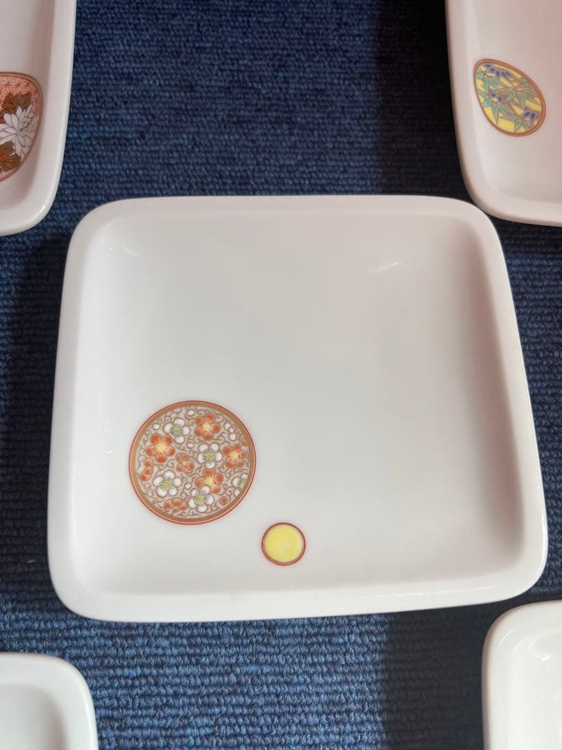 1469 深川製磁　寿赤絵　角銘々皿　5客　未使用