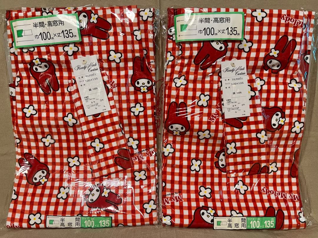 赤ずきん レトロ 赤メロ カーテン マイメロ 赤チェック マイメロディ 生地 布