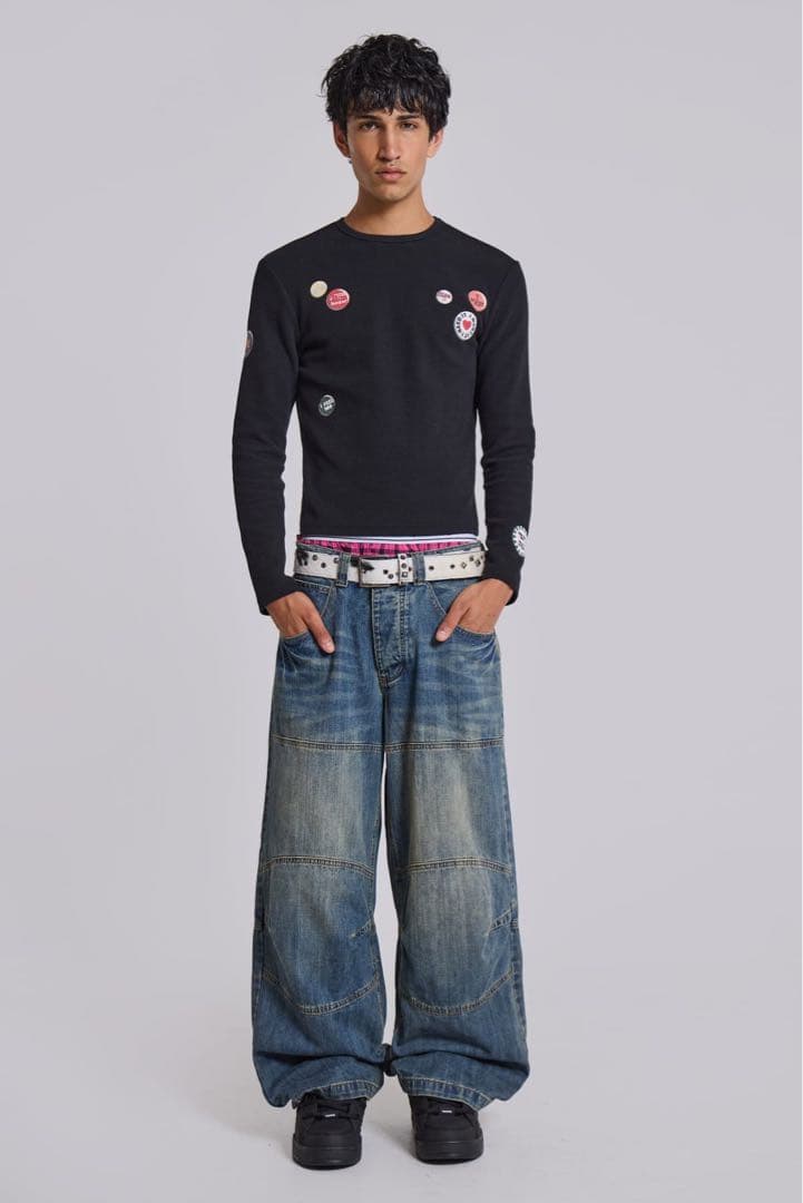 (新品)jaded london 短丈ロングワッフルtシャツ　sizeM