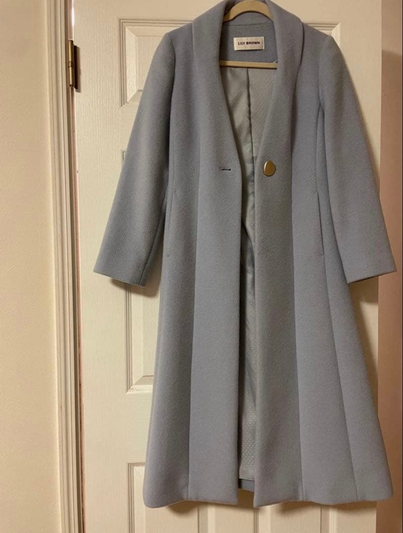 美品【送料込】Lily Brown チェスターコート0(S)ブルー ロングコート