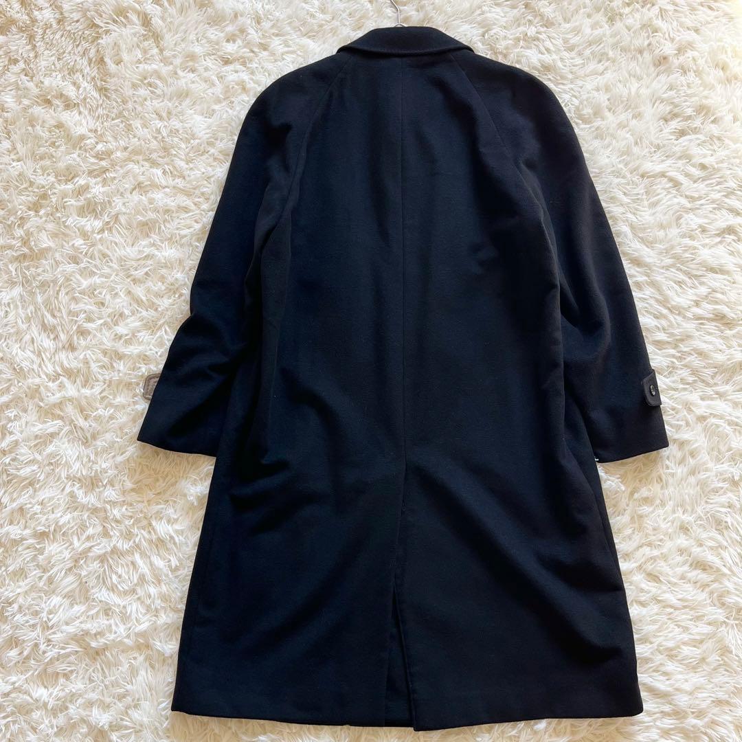 【月末限定価格】ステンカラーコート　カシミヤ100%　金裏地　比翼　ロング丈　黒