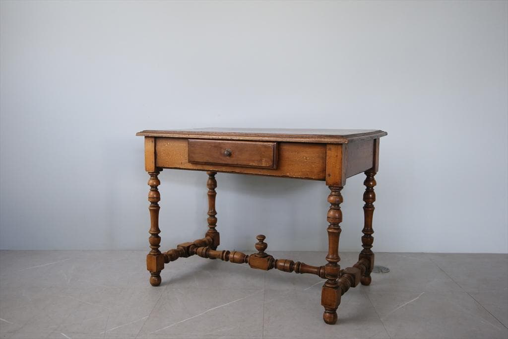 フランスアンティーク木製ダイニングテーブル/机/作業台デスク/飾り棚(90-60