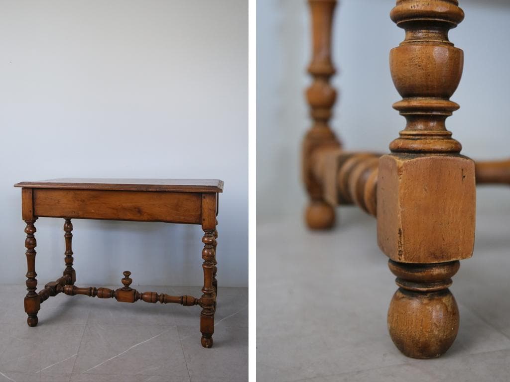 フランスアンティーク木製ダイニングテーブル/机/作業台デスク/飾り棚(90-60