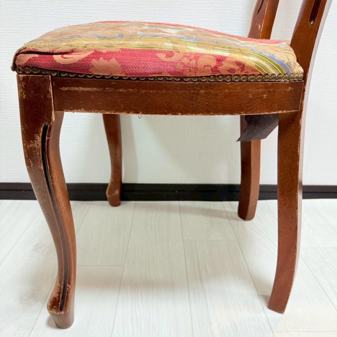 アンティーク調 猫脚 ダイニングチェア ダマスク柄 ストライプ 木製 椅子