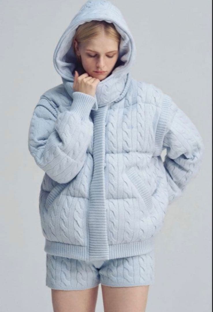 Shard Knit Down thetoe lightblueダウンジャケット