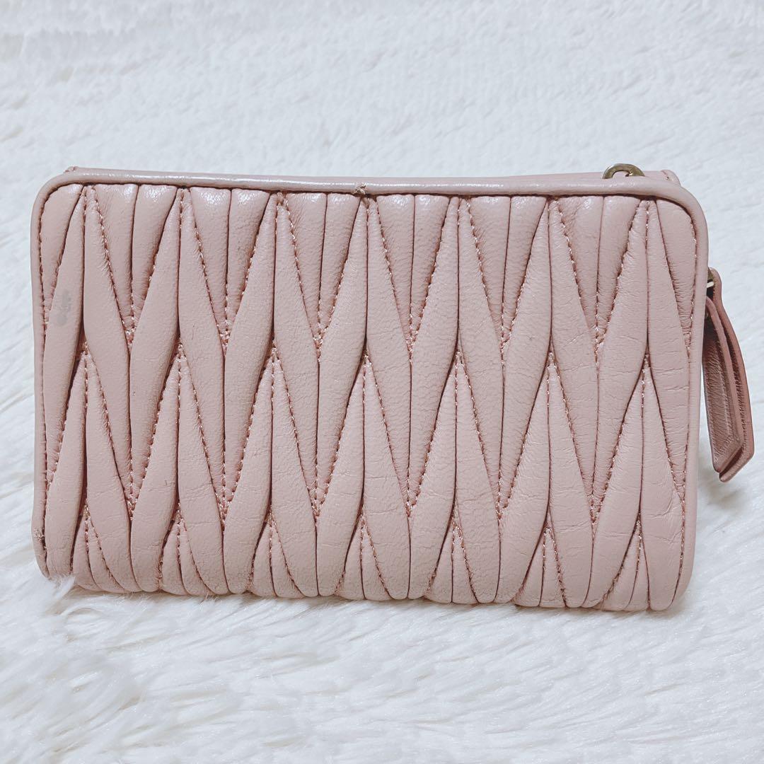 ♡美品♡MIU MIU マテラッセ 三つ折り財布 L字 ファスナー ピンク 金具