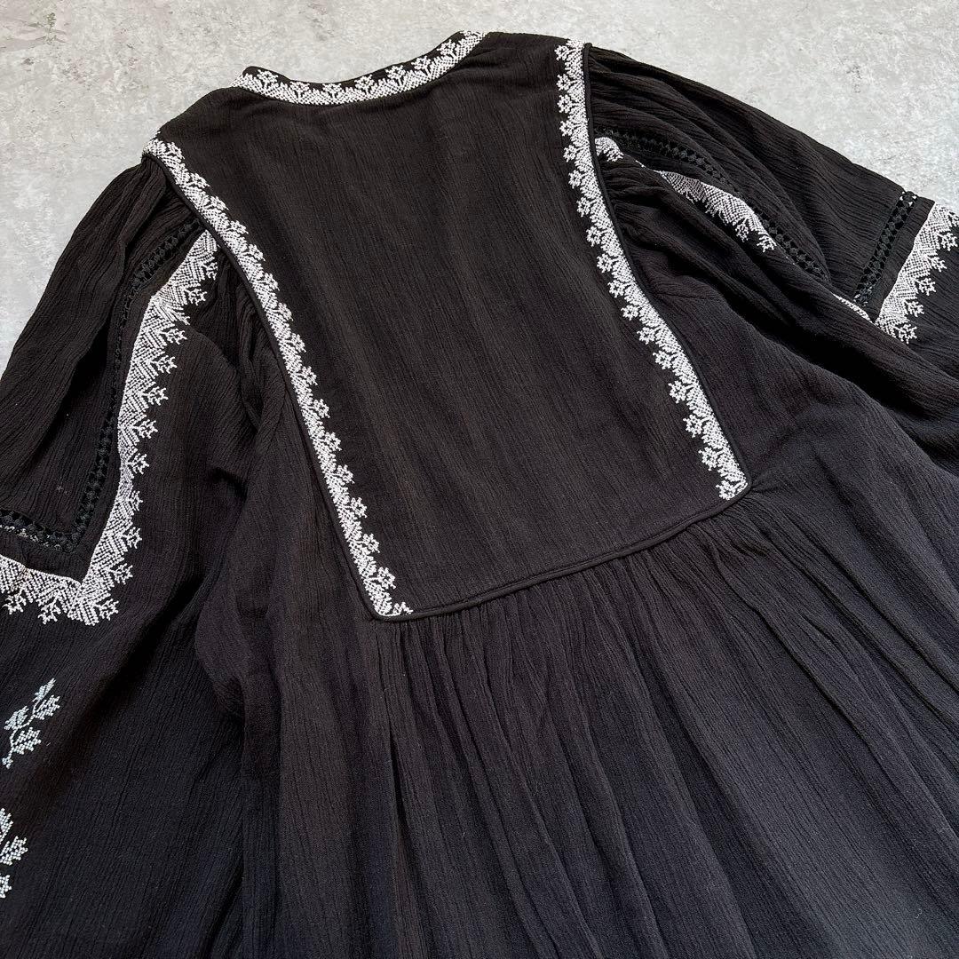 24ss✨ヌキテパ　リーフエンブロイダリードレス　刺繍　ロングワンピース　黒　M
