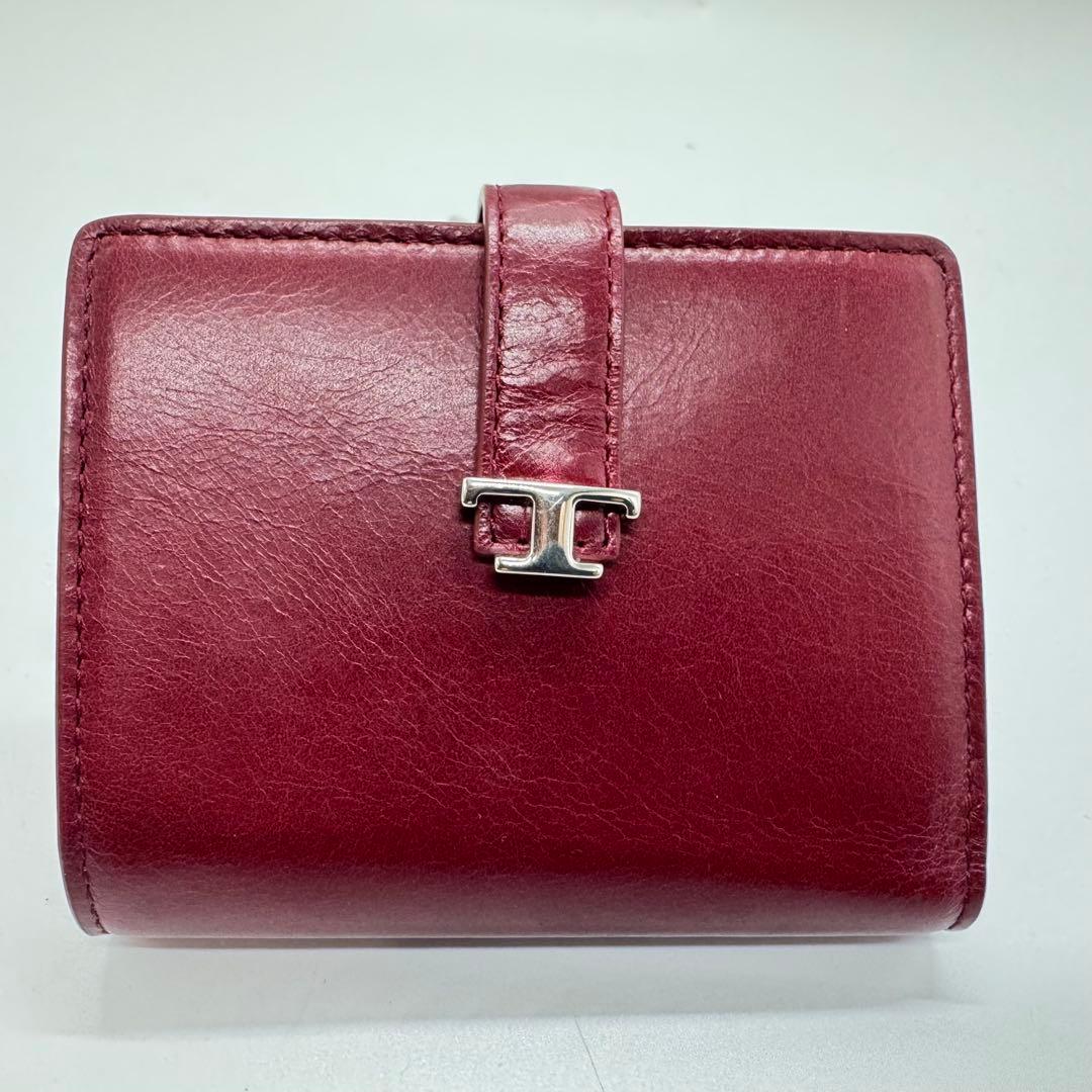 美品 TODS タイムレス 二つ折り財布 ボルドー レザー