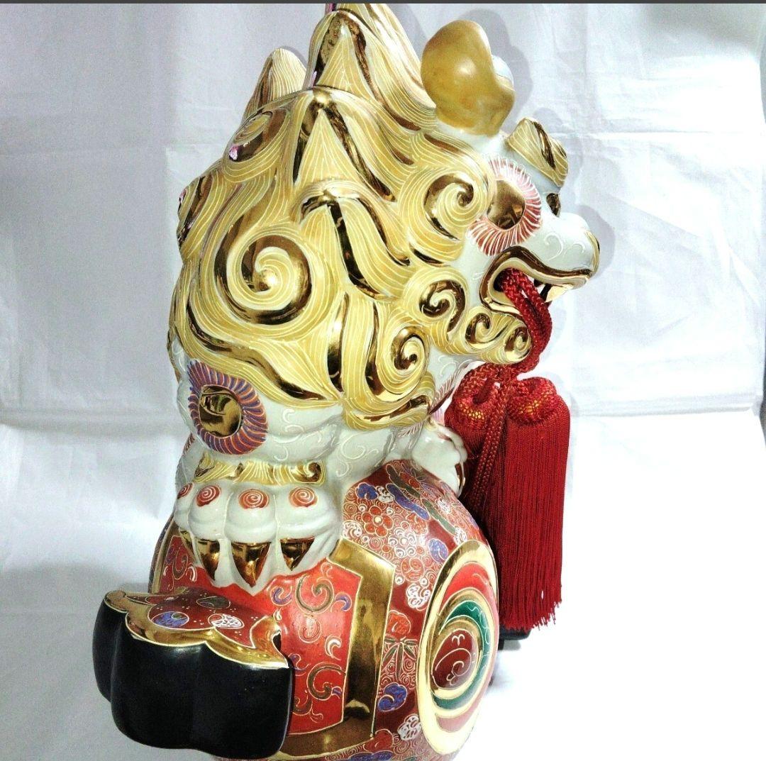 九谷焼 双仙　金彩獅子 狛犬 高さ約45cm特大