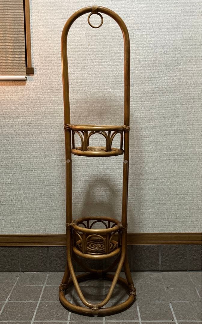 ラタン　藤家具　2段　フラワースタンド　鉢カバー