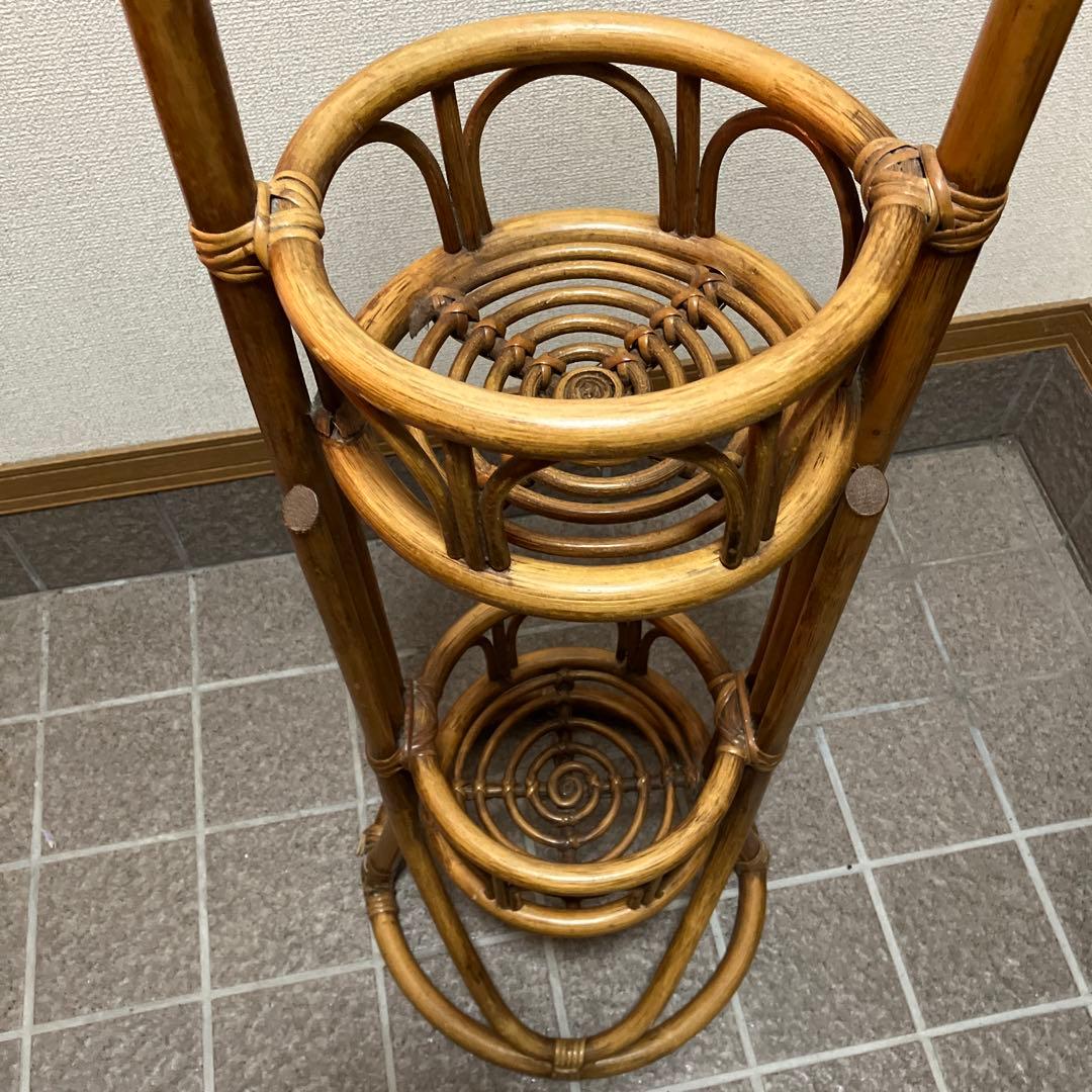 ラタン　藤家具　2段　フラワースタンド　鉢カバー