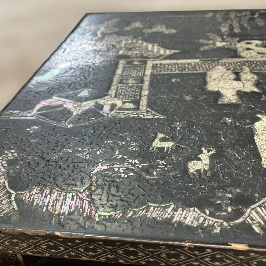 螺鈿細工　平卓　香炉台　花台　飾り台　木製　中国古玩　唐物　人物　骨董品