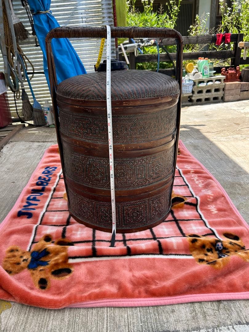 ダークブラウンの円筒形収納スツール 煎茶道具大型