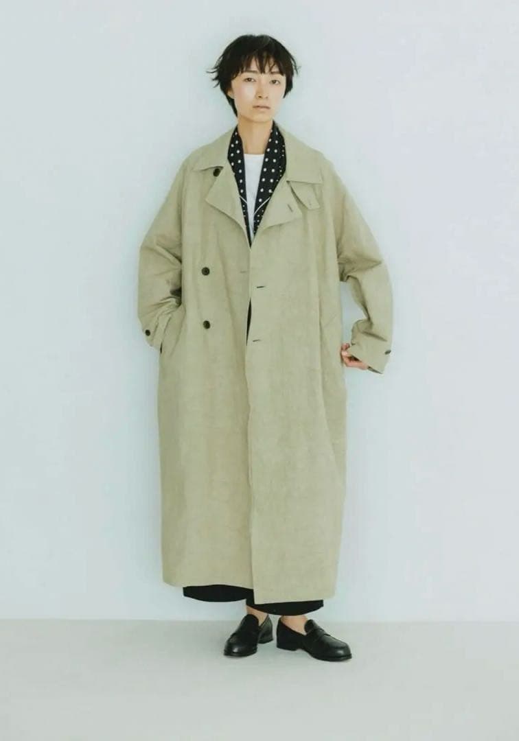 【新品タグ付】かぐれ コットンリネン オーバートレンチ ベージュ 春アウター