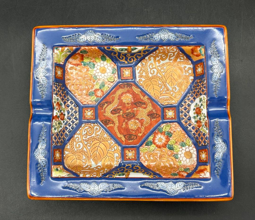 中国美術 有間居監製灰皿　龍 手描き　陶磁器　灰皿　アンティーク