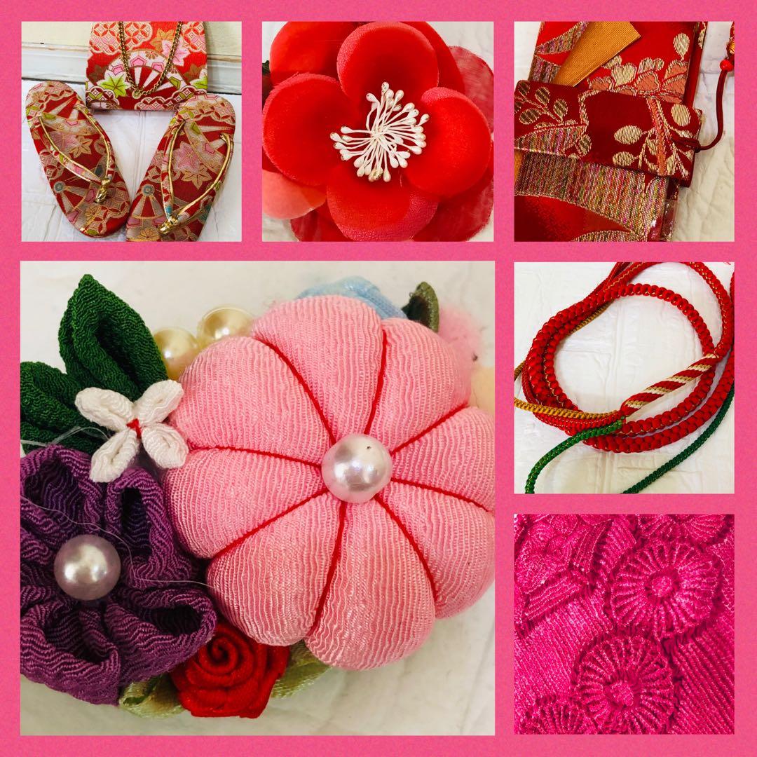 七五三 七歳‼️正絹豪華赤地桜金彩煌びやか極める‼️minkショール付完全フルセット