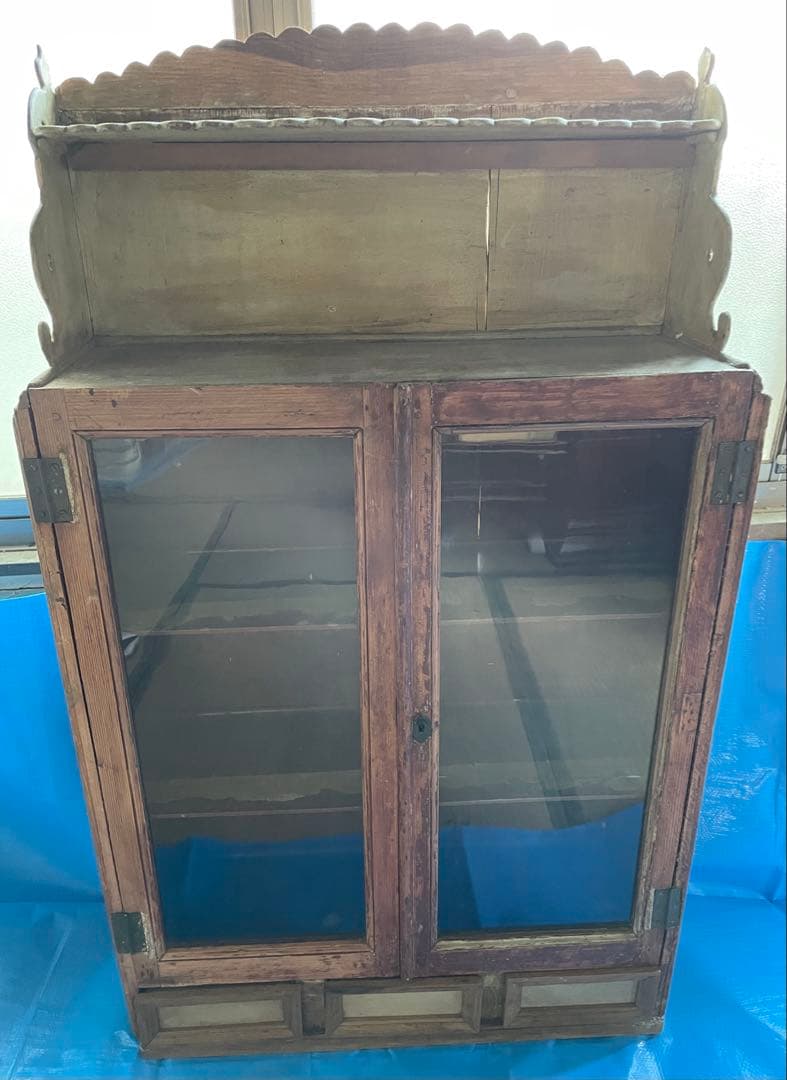 【レトロ】木製ガラス扉キャビネット