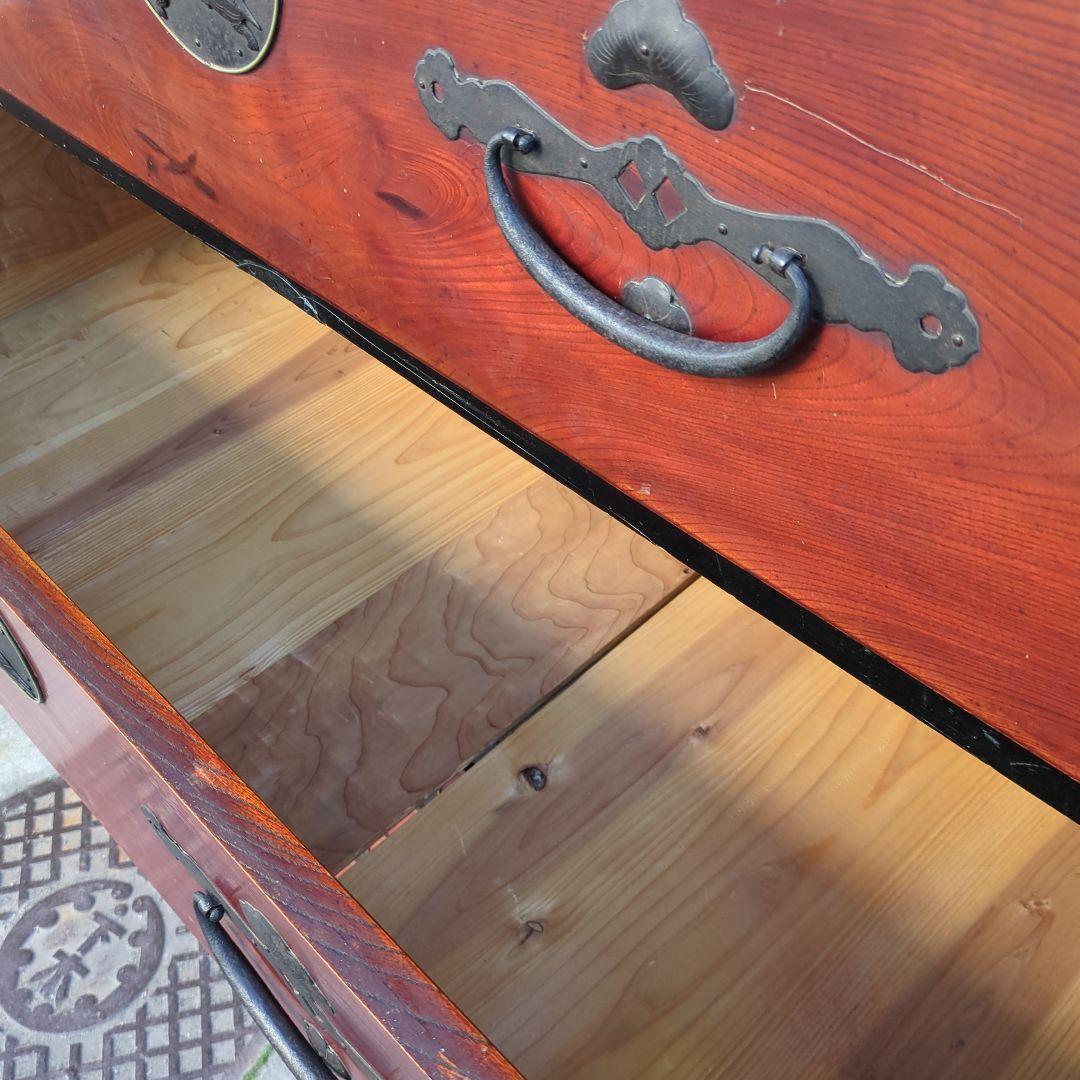 骨董 アンティーク 箪笥 金具 台 飾り台 テレビ台 鶴亀 松細工 2段