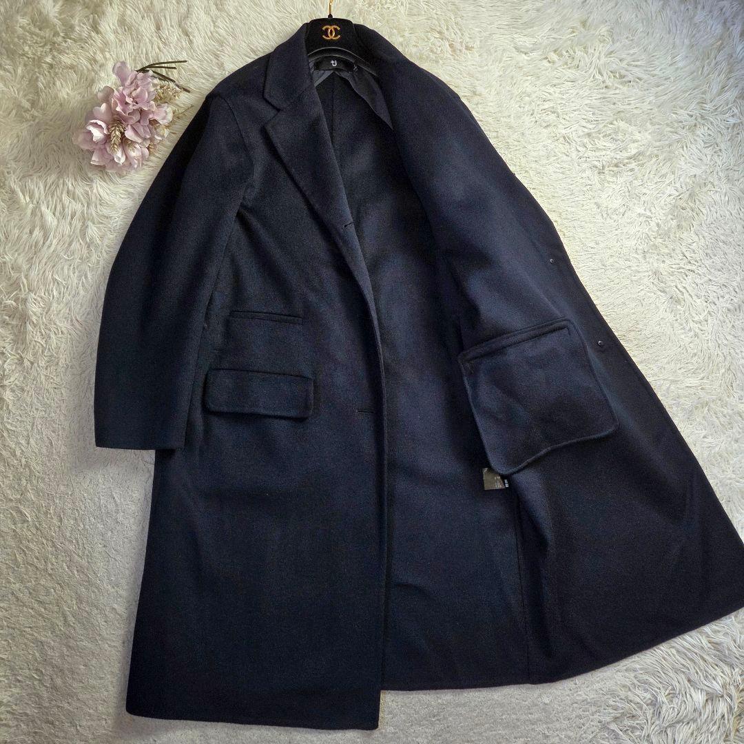 極美品 UNIQLO+J カシミヤブレンド ロングコート L ダークネイビー