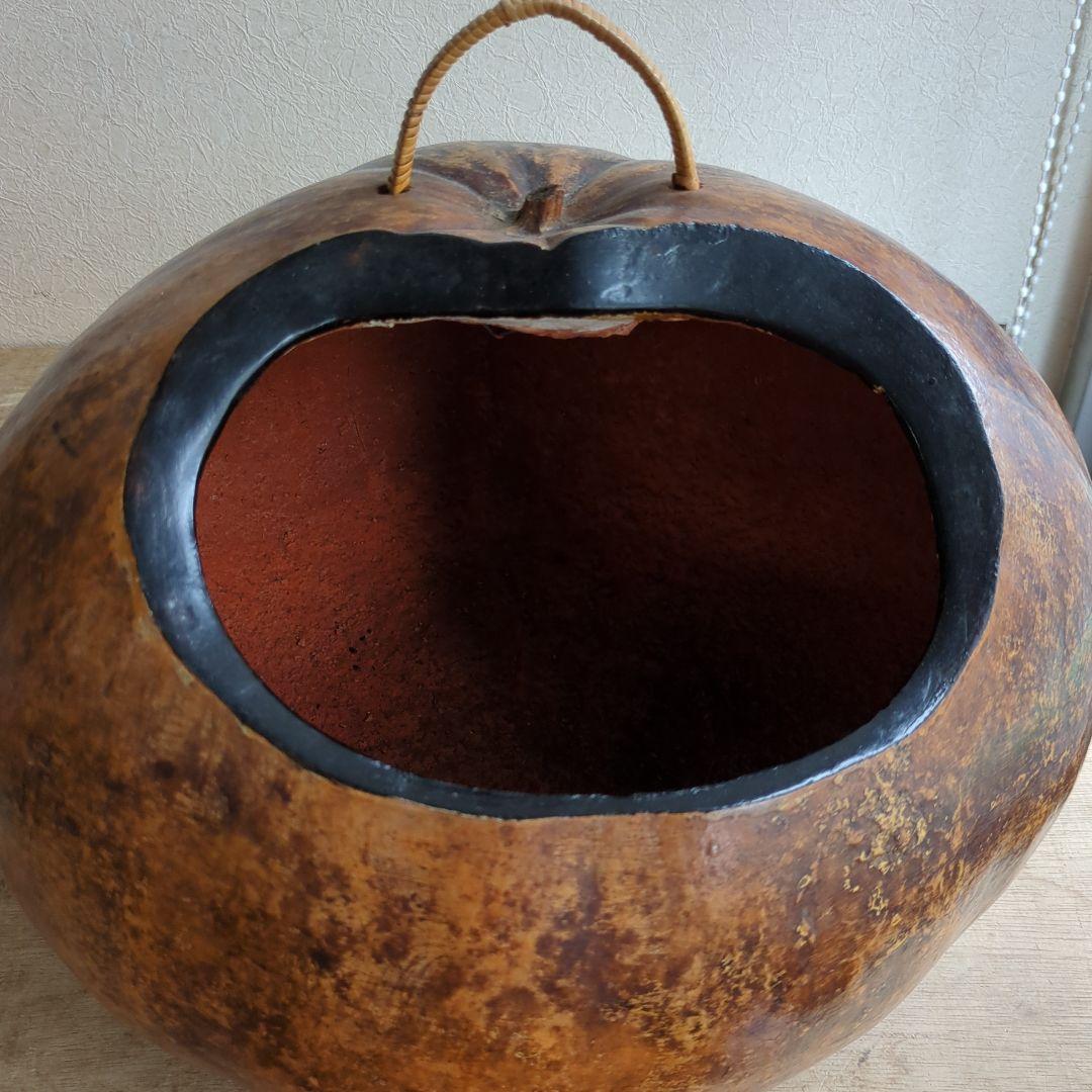 骨董 瓢炭斗 ふくべ細工 炭入れ 炭斗 木製 茶道具茶道 お点前 炭