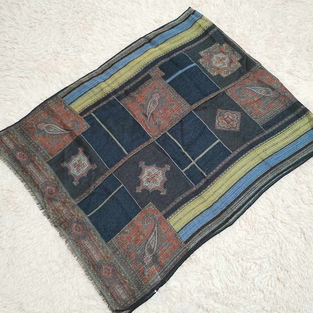 新品　ETRO　エトロ　大判ストール　ペイズリー柄　総柄　シルク32%　イタリア