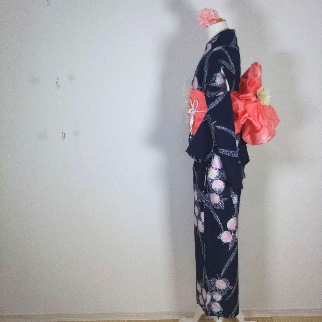 レトロ　浴衣セット　140cm　女の子　花柄　ピンク　兵児帯　新品　リボン