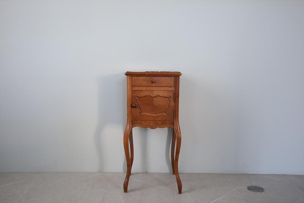 フランスアンティーク木製*大理石キャビネット/ナイトテーブル机(90-4)