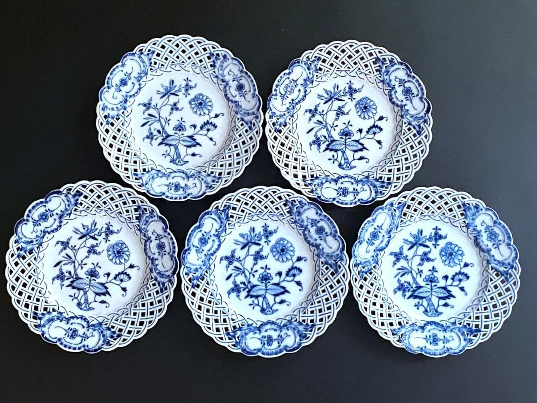 【美品】マイセン☆ブルーオニオン☆メッシュプレート５枚セット☆１級品