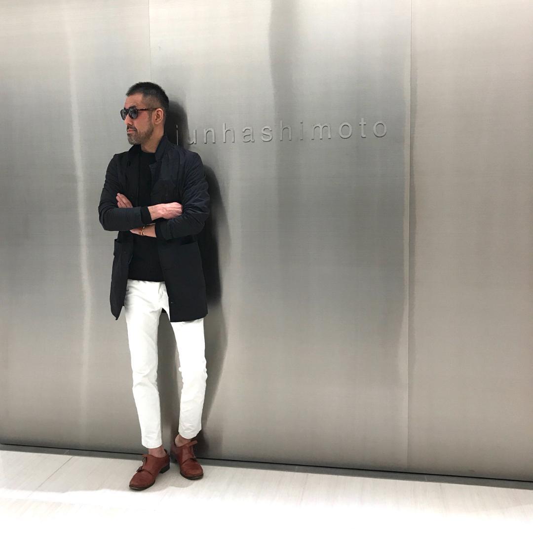 6374【美品】TFW49 ステンカラーコート　撥水　ナイロン　ブラック