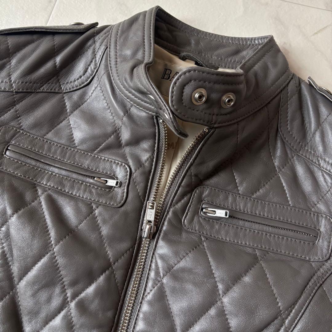 美品 BALMAIN バルマン キルティング レザージャケット 本革 グレー