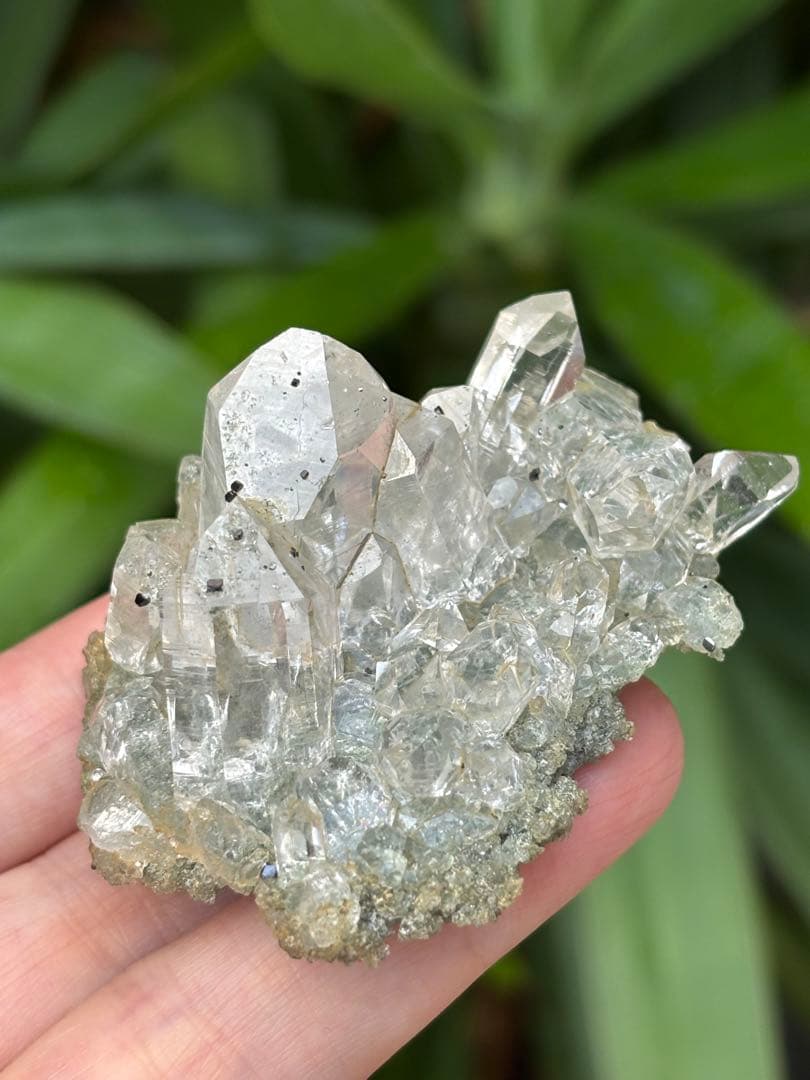 インド　マニハール水晶クラスター　クローライト　アテナース付き　73g ヒマラヤ