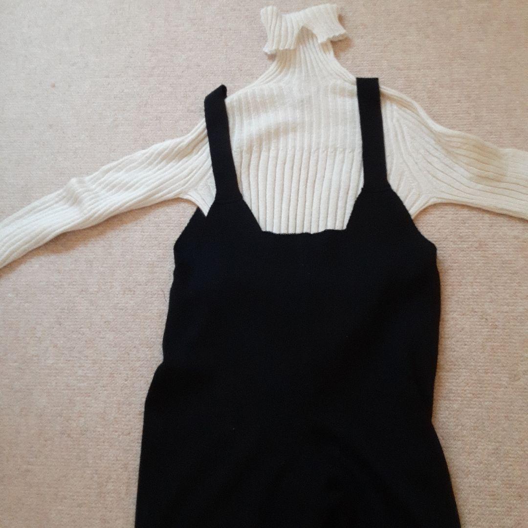 pelleqブラックニットサロペット