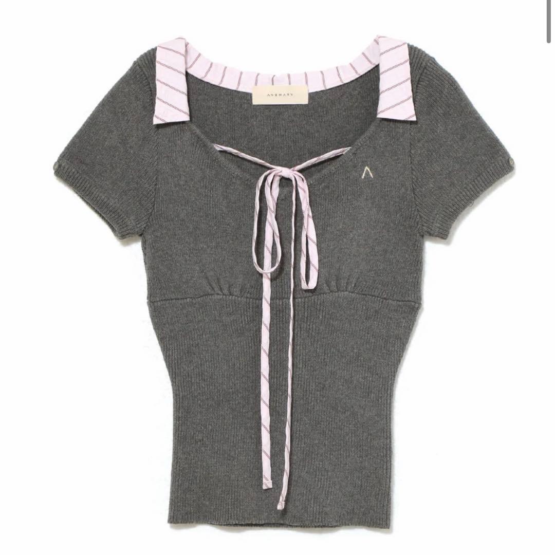 andmary Suzy ribbon tops グレー