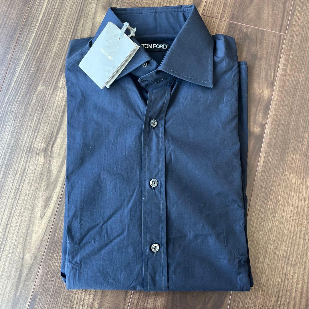【新品未使用】TOM FORD ネイビー ドレスシャツ XL 定価約8.0万円
