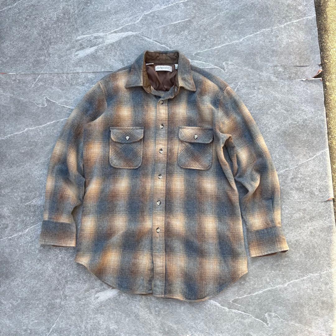 【希少】90s セントジョンズベイ オンブレチェック ウールシャツ M〜L