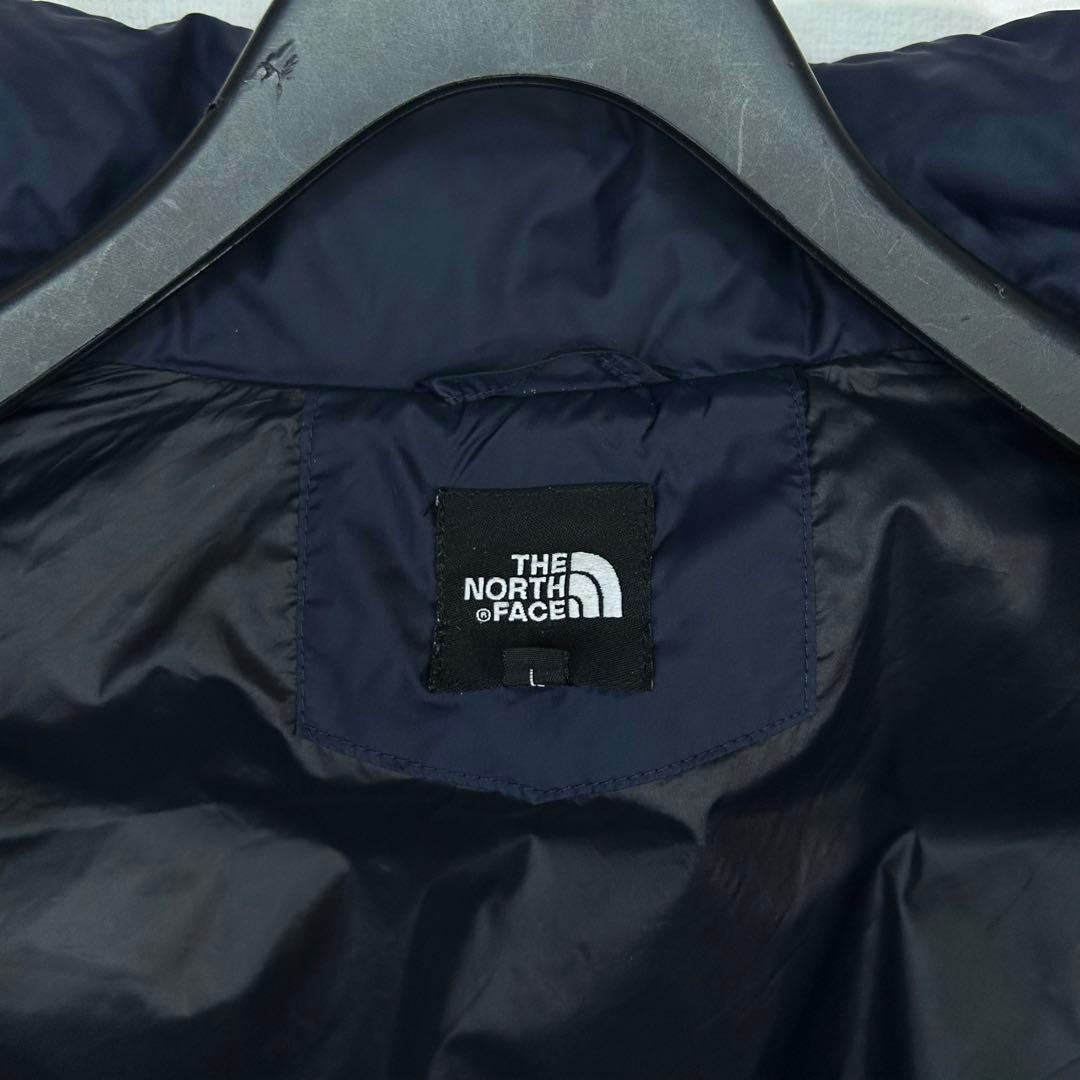 美品希少 ノースフェイス ダウンジャケット レディースL ネイビー ロゴ刺繍