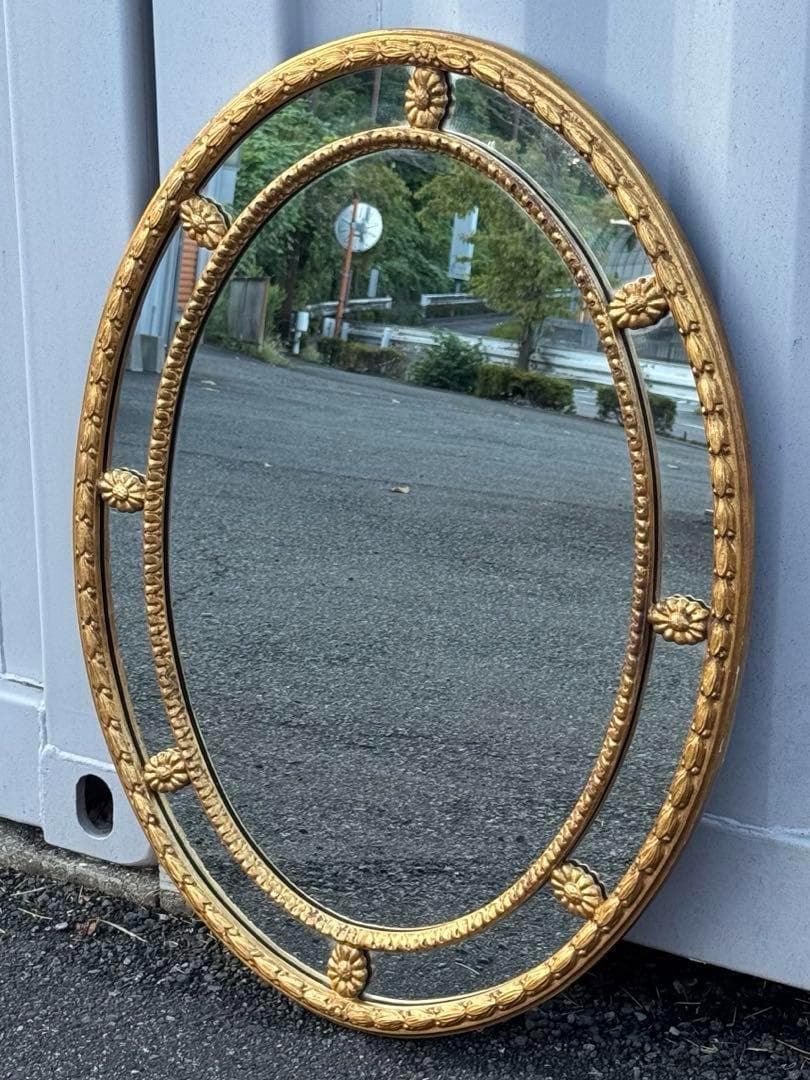 オーバル ウォールミラー ゴールド ミッドセンチュリー アンティーク レトロ