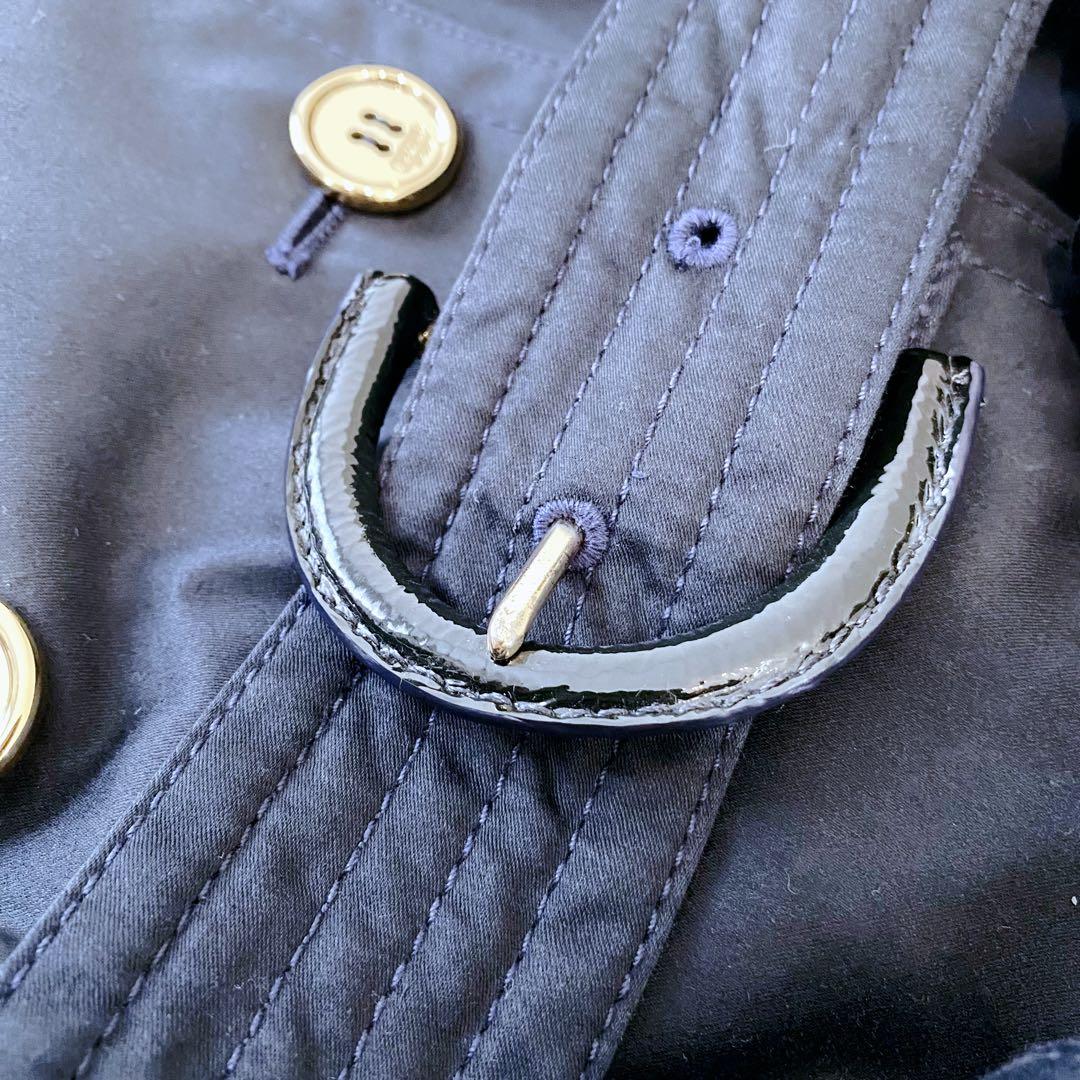 【極美品】コーチ トレンチコート ロング ベルト ストライプ ネイビー 金ボタン