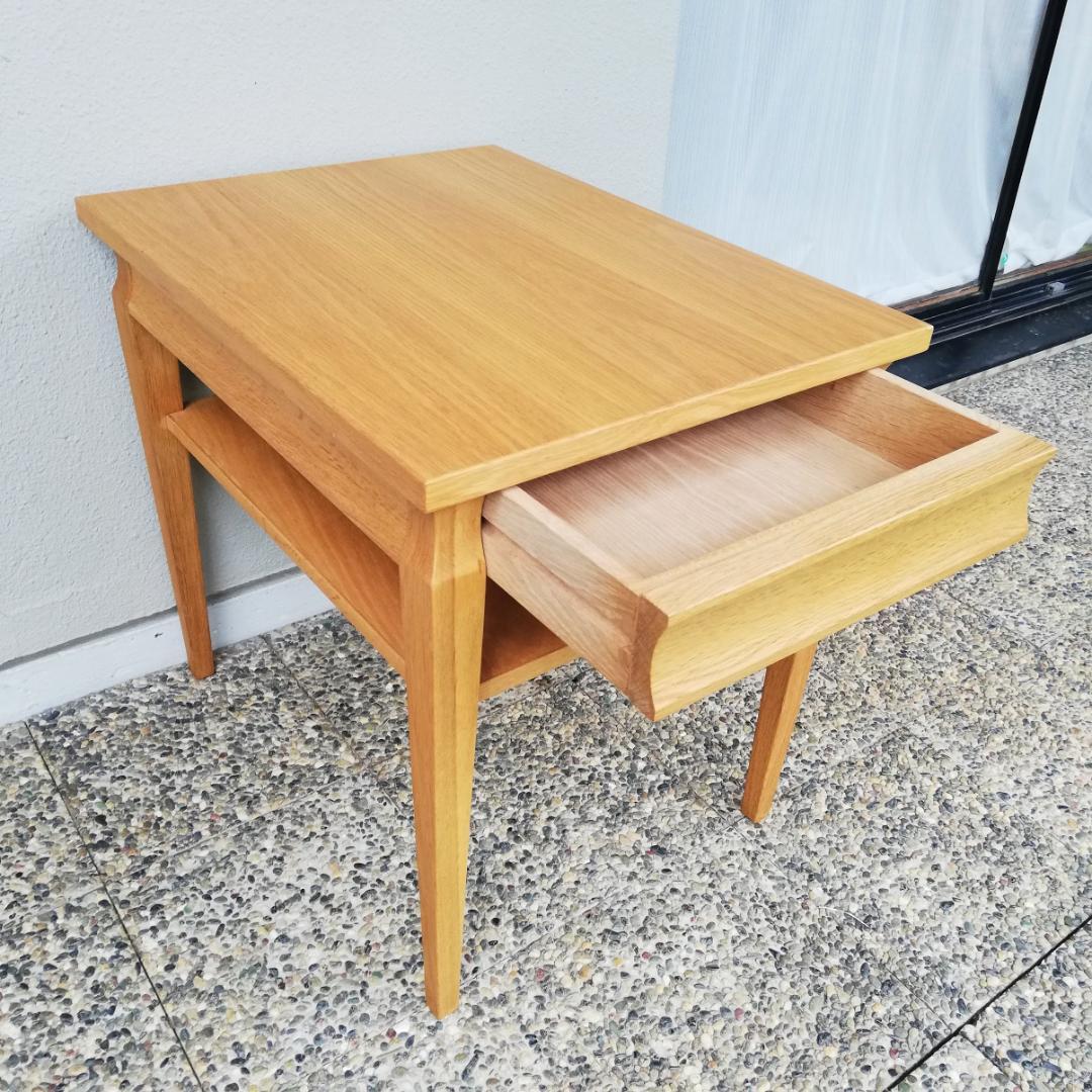 高級 オーク材 サイドテーブル 引き出し付き 北欧 シンプルモダン 飛騨家具